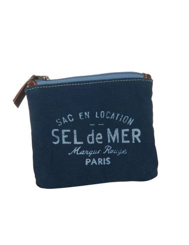 Pochette M bleu marine "Sel de Mer"coton,zip 20x15cm