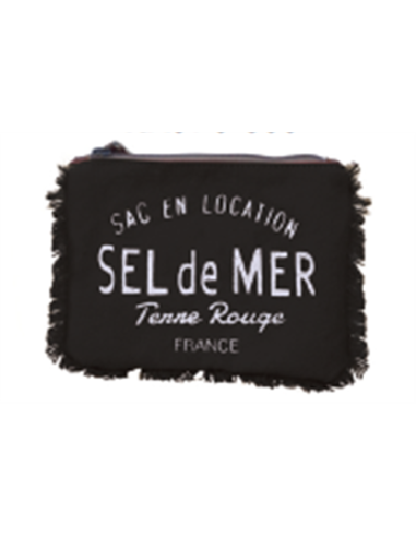 Pochette M noire "Sel de Mer"coton,zip 20x15cm