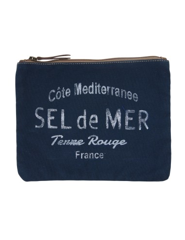 Pochette L bleu marine "Sel de Mer"coton 27x20cm