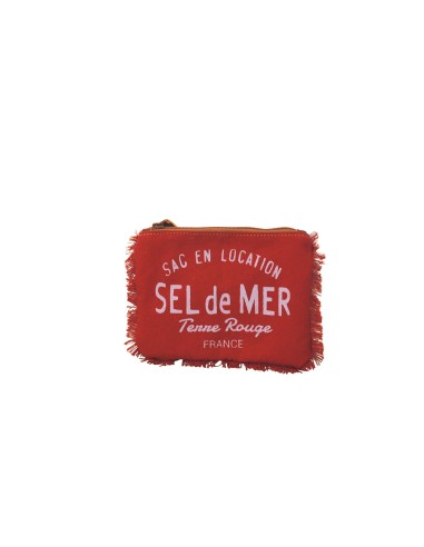 Pochette S rouge pimenté "Sel de Mer"coton,zip 15x11cm