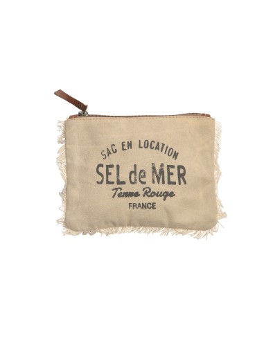 Pochette S beige "Sel de Mer"coton,zip 15x11cm