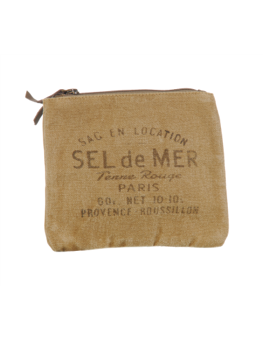 Pochette S tabac "Sel de Mer"coton,zip 15x11cm