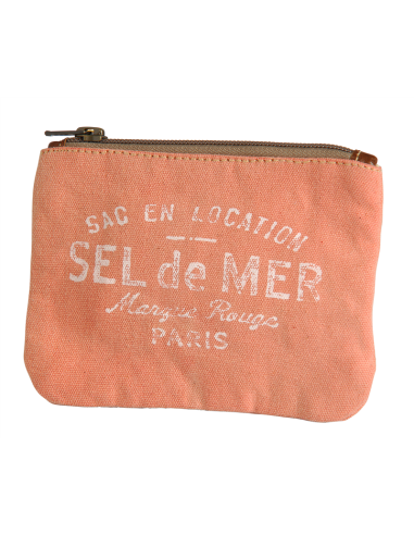 Pochette PM mandarine "Sel de Mer"coton,zip 15x11cm