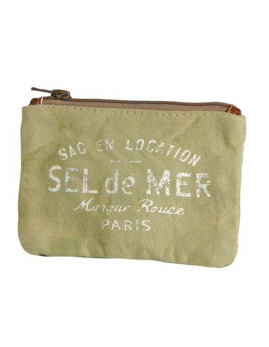 Pochette PM olive "Sel de Mer"coton,zip 15x11cm