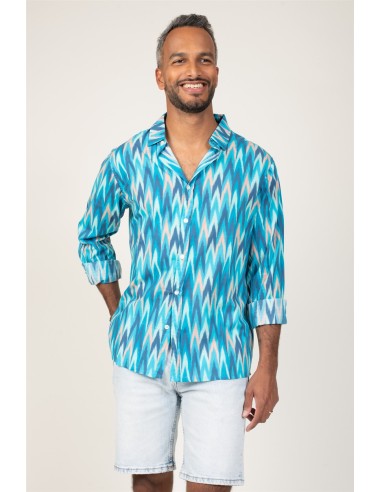 Chemise homme "ZagZag Bleu Océan"manches longues,coton (SMLXL)