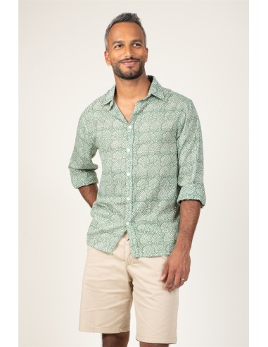 Chemise homme "Coquillages Vert Empereur"manches longues,coton (SMLXL)