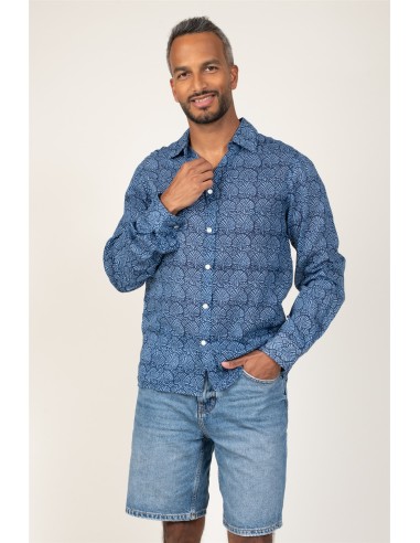 Chemise homme "Coquillages Bleu Océan"manches longues,coton (SMLXL)