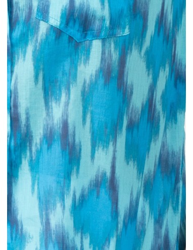 Chemise ample "IKAT Flou Bleu Caraïbes"boutons avant/fx arrière,bs droite,cot