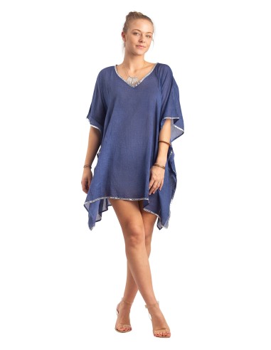 Kaftan court washed "Navy" liseré argent, coton, TU