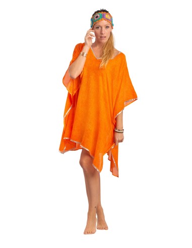 Kaftan court washed orange, liseré argent, 100% coton, TU