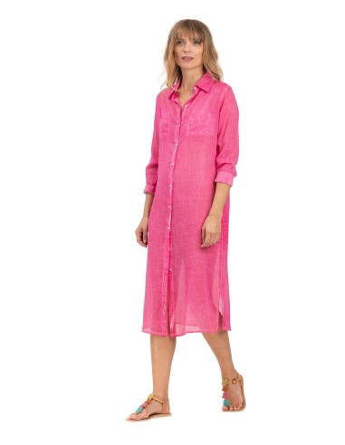 Chemise L washed "Fuschia sombrero", 2 poches,boutonnée,base droite,fentes