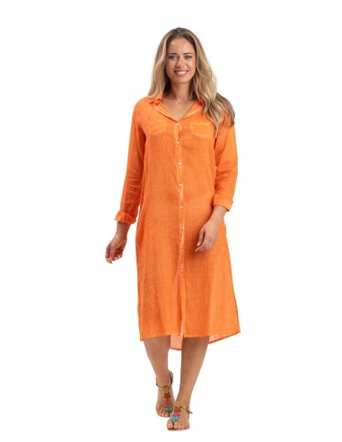 Chemise L washed"Orange crepus",2poches,boutonnée,base droite,fentes