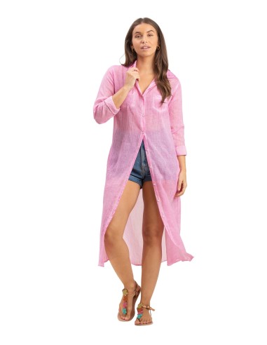 Chemise L washed"Rose maracas",2 poches,boutonnée,base droite,fentes,coton SMLXL