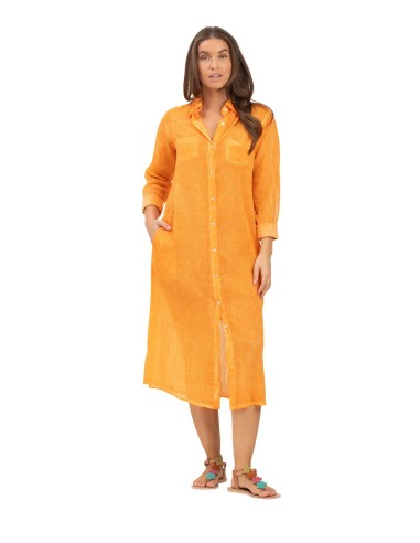 Chemise L washed"Orange Pinata",2poches,boutonnée,base droite,fentes,coton SMLXL