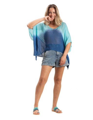 Top kaftan filet "Tie and Dye de bleu",washed, viscose, TU