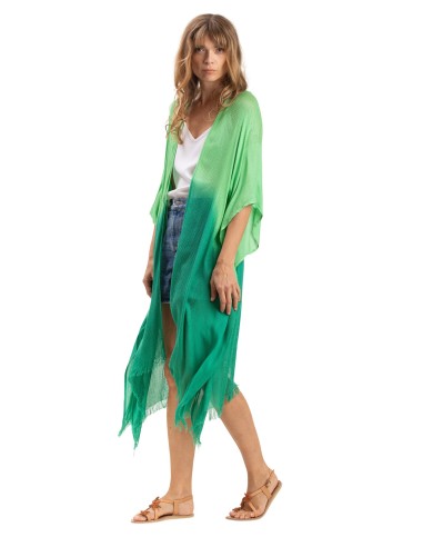 Kimono mi-L filet "Tie and Dye de vert",washed, viscose, TU