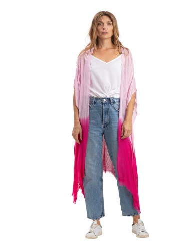 Kimono mi-L filet "Tie and Dye de rose",washed, viscose, TU