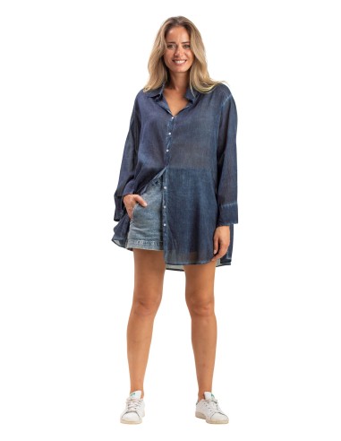 Chemise ample washed navy,boutons,manches longues larges, coton SMLXL