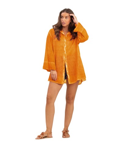 Chemise ample washed orange,boutons,manches longues larges, coton SMLXL