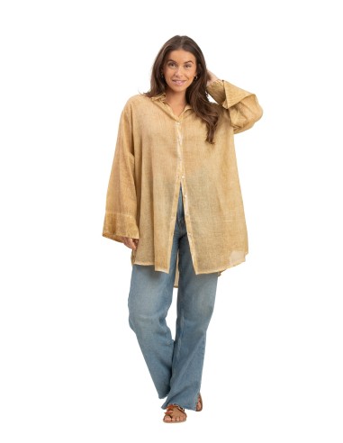 Chemise ample washed "Beige Dulce"boutons,manches L larges,coton (SMLXL)