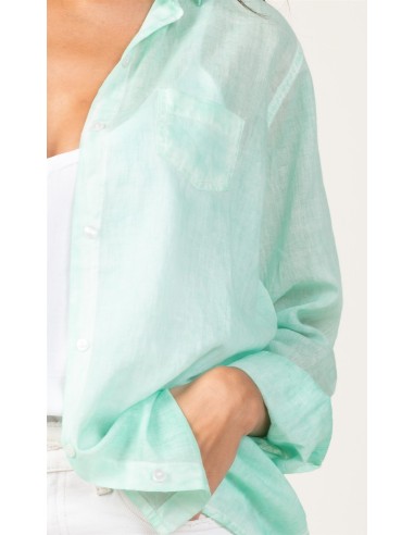 Chemise ample washed "Menthe Glacée"boutons,manches L larges,coton (SMLXL)