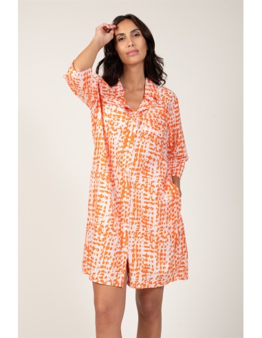 Robe/chemise "Tie & Dye Orange Sunset/Blanc"2 poches poit+cotés,mc,coton