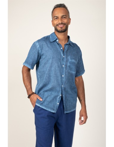 Chemise homme washed "Navy"mc,1 poche,coton (SMLXL)