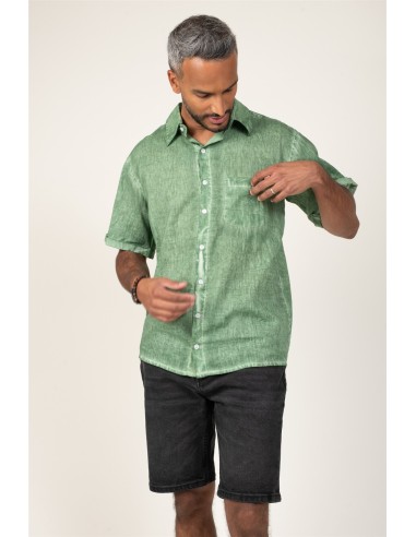 Chemise homme washed "Vert Empereur"mc,1 poche,coton (SMLXL)