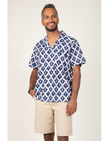 Chemise homme "Losanges Flous Navy"manches courtes,1 poche,cot (SMLXL)