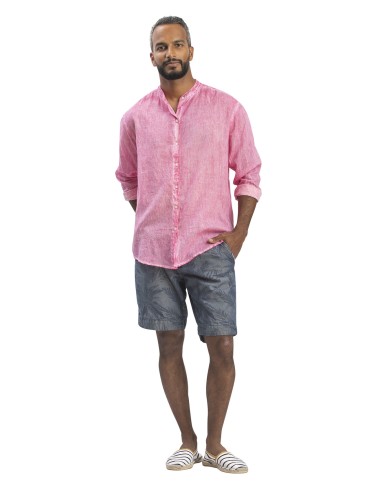 Tunique  homme washed rose,col officier, manches longues, coton, (S,M,L,XL)