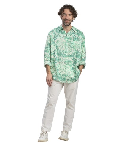 Chemisier homme  "Vrilles acqua", manches longues, 1 poche, coton, (S,M,L,XL)