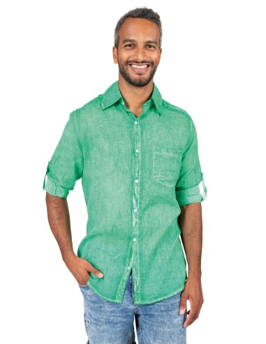 Chemisier homme washed "Vert Guacamole", manches longues, 1 poche, coton, SMLXL