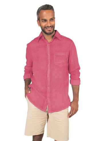 Chemisier homme washed "Fuschia sombrero", manches longues, 1 poche, coton,SMLXL