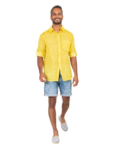 Chemisier homme washed "Soleil de Cancun",manches longues, 1 poche, coton, SMLXL