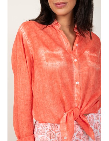 Chemise ample washed "Orange Sunset"boutonnage av/fx arrière,base droite (SMLXL)