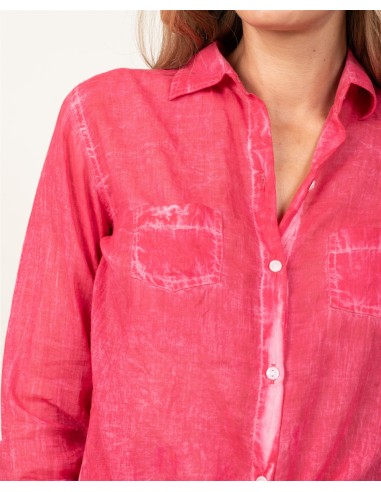 Chemise ample washed "Rouge Lollipop"boutonn av/fx arrière,base droite (SMLXL)