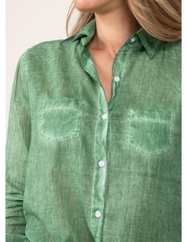 Chemise ample washed "Vert Empereur"boutonn av/fx arrière,base droite (SMLXL)