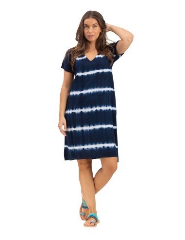 Robe courte"Tie and dye Navy Acapulco",manch courtes,col v,2poches,viscose,SMLXL