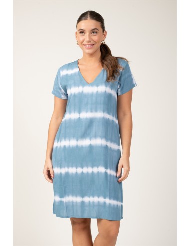 Robe courte"Tie and Dye Bleu Marin"mc,col v,2poches,viscose (SMLXL)