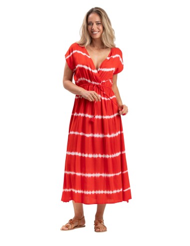 Robe longue "TxD Rouge pimenté" coeur croisé, elastique taille, mc viscose SMLXL