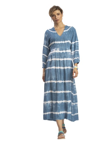 Robe longue "Tie x Dye ciel", ceinture, manches longues,viscose (S,M,L,XL)