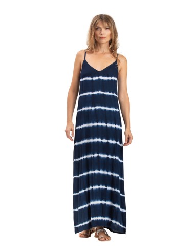 Robe longue droite "Tie and dye navy Acapulco",  viscose, SMLXL