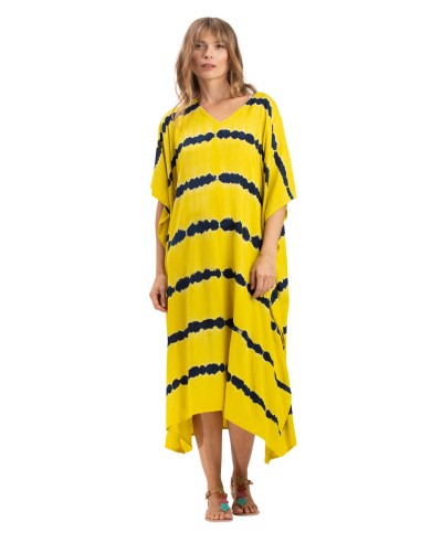 Kaftan long "Tie and Dye Noir/ Jaune", viscose, TU