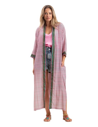 Kimono L"Graphik mexicain Rose maracas",2 poches,fentes cotés,ceinture,polyester