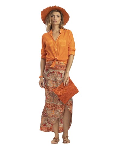 Jupe portefeuille "Indie orange" liens,polyester,SMLXL