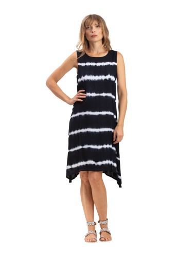 Robe courte"Tie and dye noir" sans manches, col rond,viscose,SMLXL