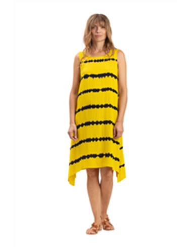 Robe courte"Tie and dye jaune/noir" sans manches, col rond,viscose,SMLXL