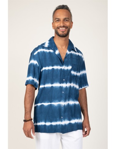 Chemise homme "Tie and Dye Navy Acapulco"manches courtes,poche,viscose (SMLXL)