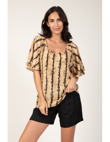 Top "Savane Rayée"mc évasées,col v,taille élast,polyester (SMLXL)