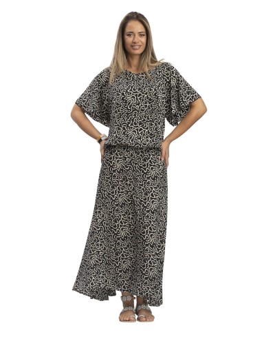 Jupe mi-longue "Diva noir" évasée, taille dos élastique, polyester, SMLXL